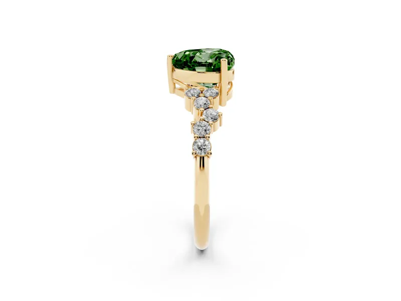 Heart-Shaped Accented Engagement Ring Setting for a Fancy Green Lab-Grown Diamond | Yellow Gold