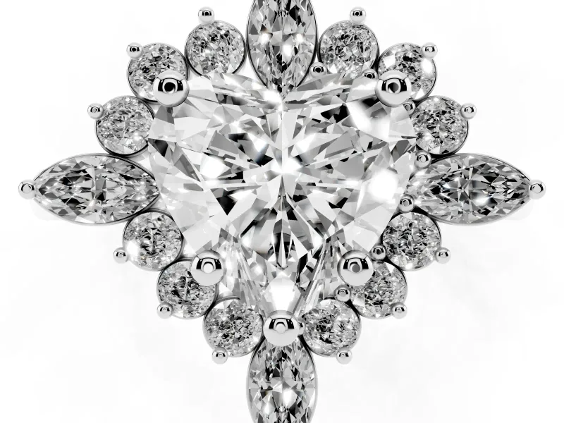 Heart Cut Diamond Cluster Halo Ring Set in Platinum with Marquise and Round Accents