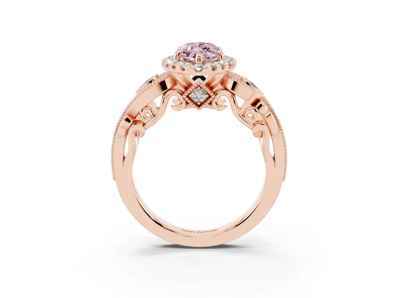 Marquise Vintage Halo Engagement Ring Setting for a Fancy Pink Lab-Grown Diamond | Bezel Shoulder Accents | Rose Gold