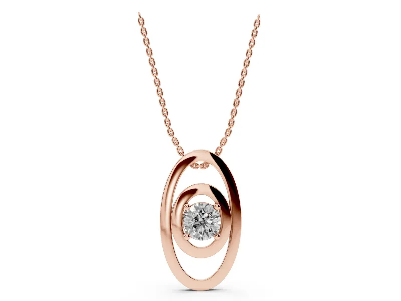 Round Lab-Grown Diamond Solitaire Pendant Necklace | Double Oval Frame | Rose Gold