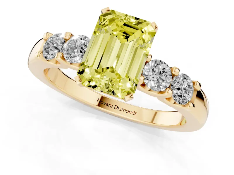 Emerald Cut Five Stone Engagement Ring Setting for a Fancy Yellow Lab-Grown Diamond | Yellow Gold