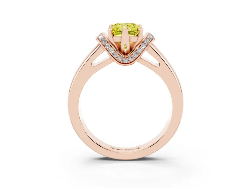 Radiant Cut Pavé Collar Engagement Ring Setting for a Fancy Yellow Lab-Grown Diamond | Rose Gold
