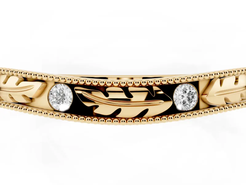 Round Diamond Bezel Eternity Band Set in Yellow gold with Milgrain Detailing