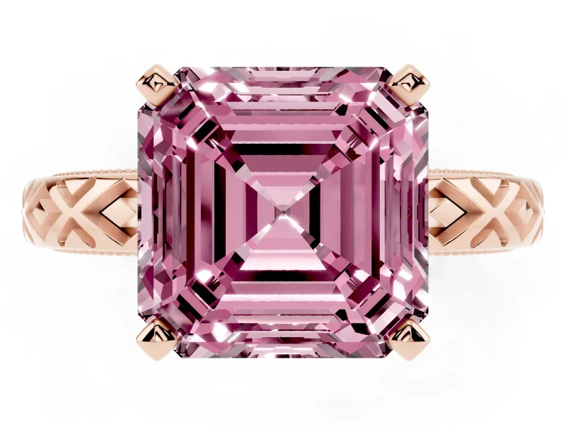 Asscher Cut Vintage Milgrain Engagement Ring Setting for a Fancy Pink Lab-Grown Diamond | X Pattern Band | Rose Gold