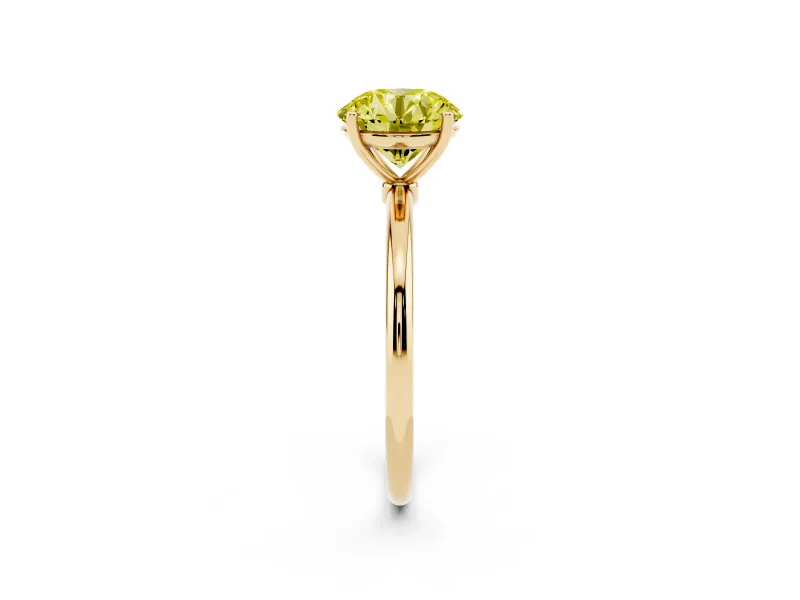 Round Thin Solitaire Engagement Ring Setting for a Fancy Yellow Lab-Grown Diamond | Straight Plain Band | Yellow Gold
