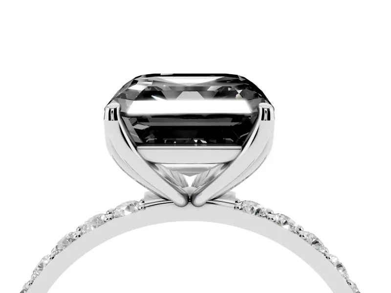 Asscher Cut Pavé Solitaire Engagement Ring Setting for a Black Center | Slim Band | Platinum