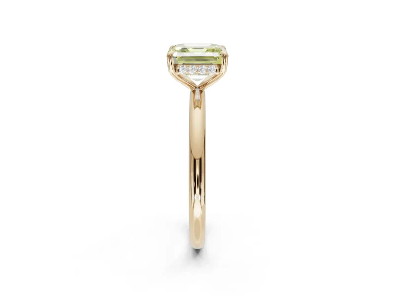 Asscher Cut Hidden Halo Ring Setting for a Fancy Yellow Lab-Grown Diamond | Yellow Gold