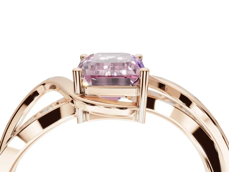 Emerald Cut Bypass Solitaire Engagement Ring Setting for a Fancy Pink Lab-Grown Diamond | Pavé Strands | Rose Gold