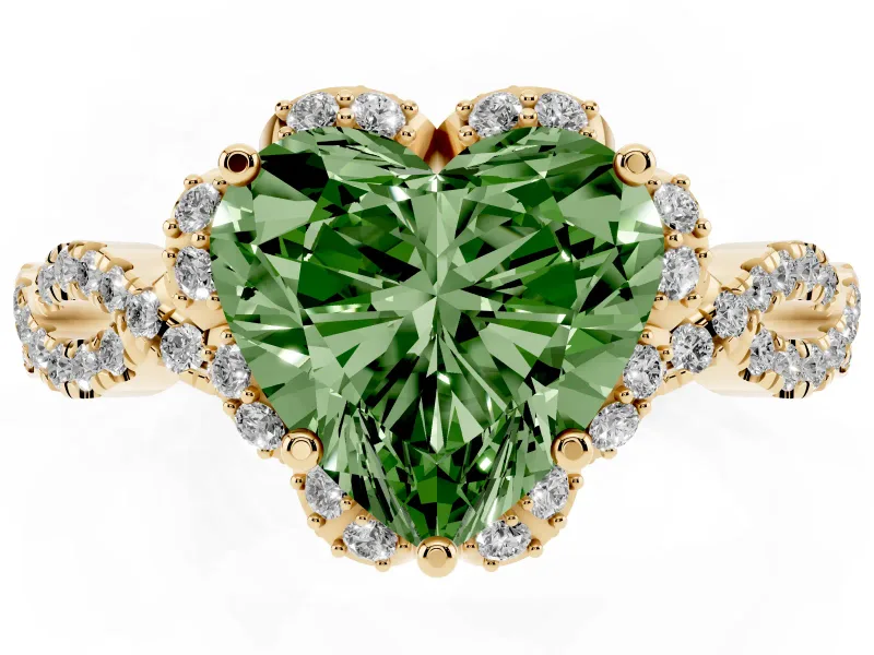 Heart-Shaped Halo Engagement Ring Setting for a Fancy Green Lab-Grown Diamond | Yellow Gold - Design NV-24725