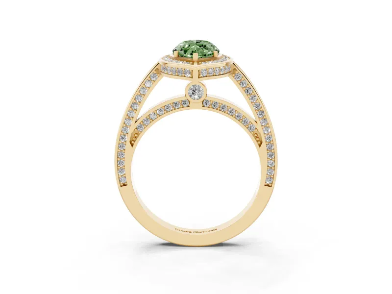 Marquise Sectioned Halo Engagement Ring Setting for a Fancy Green Lab-Grown Diamond | Yellow Gold