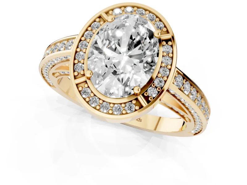 Oval Sectioned Halo Engagement Ring Setting | Pavé Gallery and Band | Yellow Gold