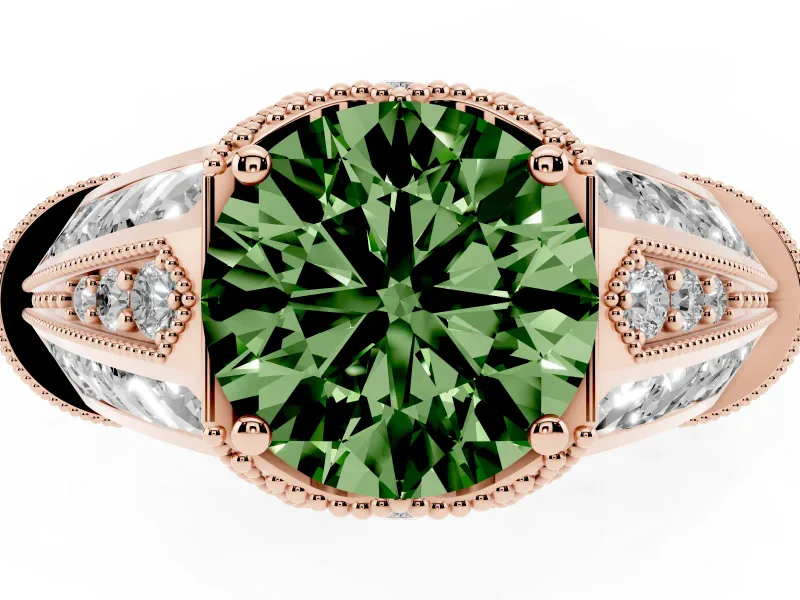 Round Vintage Milgrain Engagement Ring Setting for a Fancy Green Lab-Grown Diamond | Hidden Halo | Rose Gold