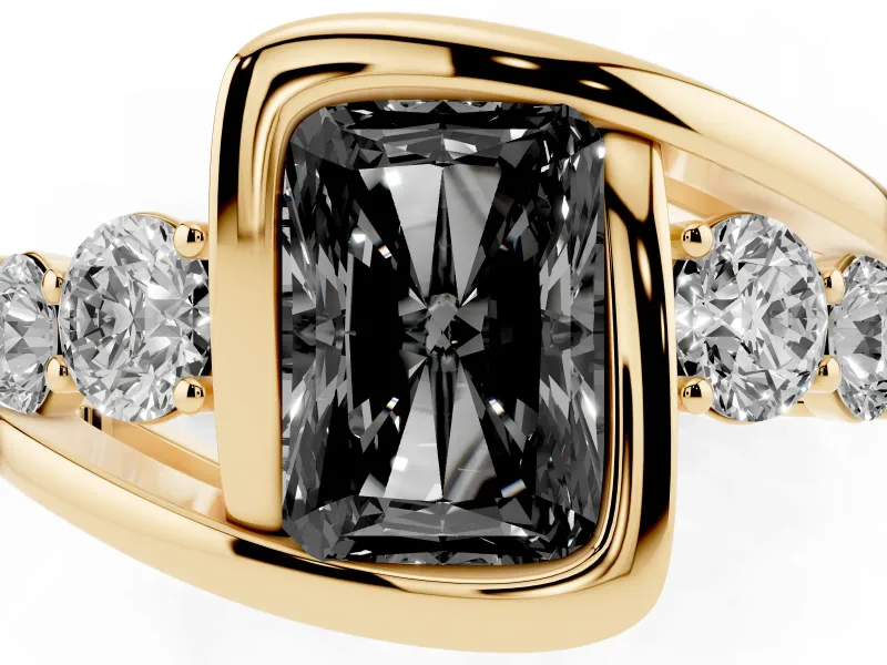 Radiant Cut Bezel Bypass Engagement Ring Setting for a Black Center | Yellow Gold