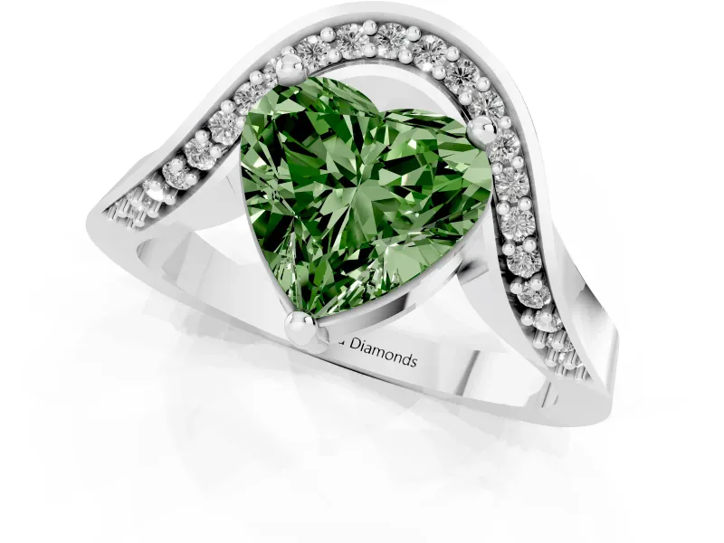 Heart-Shaped Bypass Solitaire Engagement Ring Setting for a Fancy Green Lab-Grown Diamond | Pavé Ribbon | Platinum