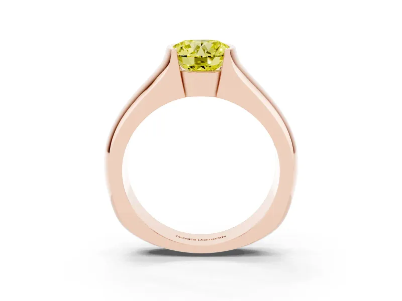 Round Half Bezel Solitaire Engagement Ring Setting for a Fancy Yellow Lab-Grown Diamond | Wide Band | Rose Gold