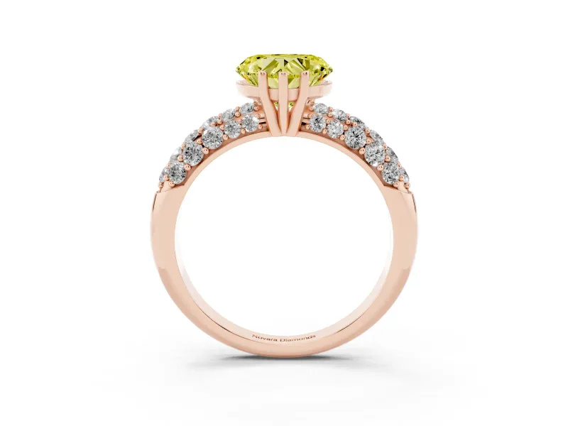 Heart-Shaped Multi Row Pave Engagement Ring Setting for a Fancy Yellow Lab-Grown Diamond | Rose Gold