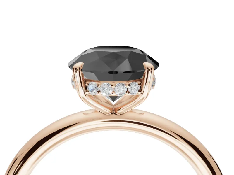 Round Hidden Halo Engagement Ring Setting for a Black Center | Thin Plain Band | Rose Gold