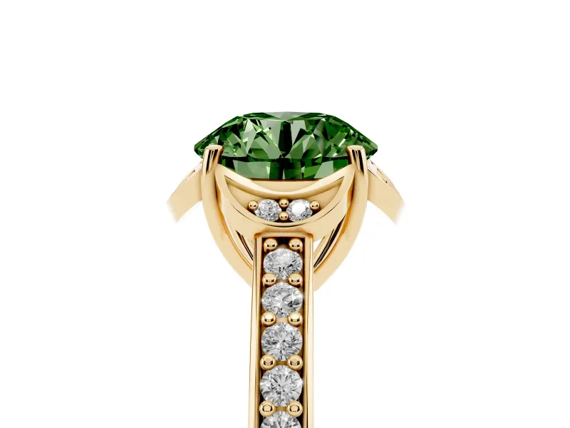Round Floral Pavé Engagement Ring Setting for a Fancy Green Lab-Grown Diamond | Yellow Gold