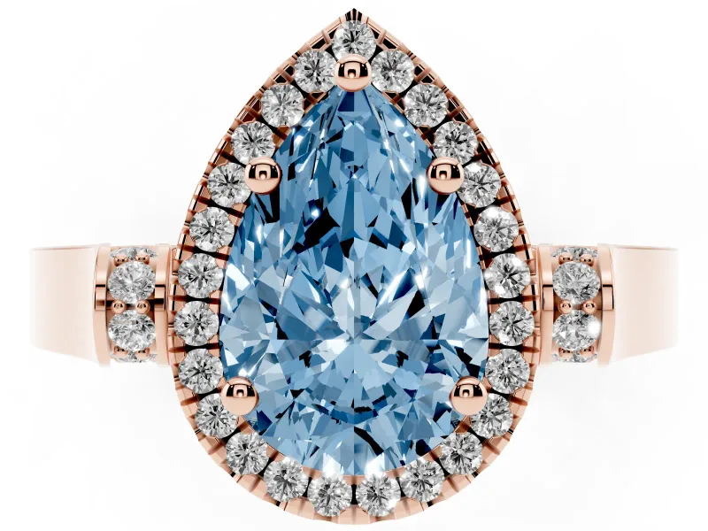Pear-Shaped Halo Engagement Ring Setting for a Fancy Blue Lab-Grown Diamond | Pavé Panel Shoulders | Rose Gold