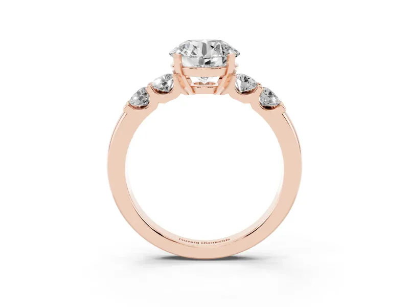 Round Five Stone Engagement Ring Setting | Prong-Set Side Stones | Rose Gold