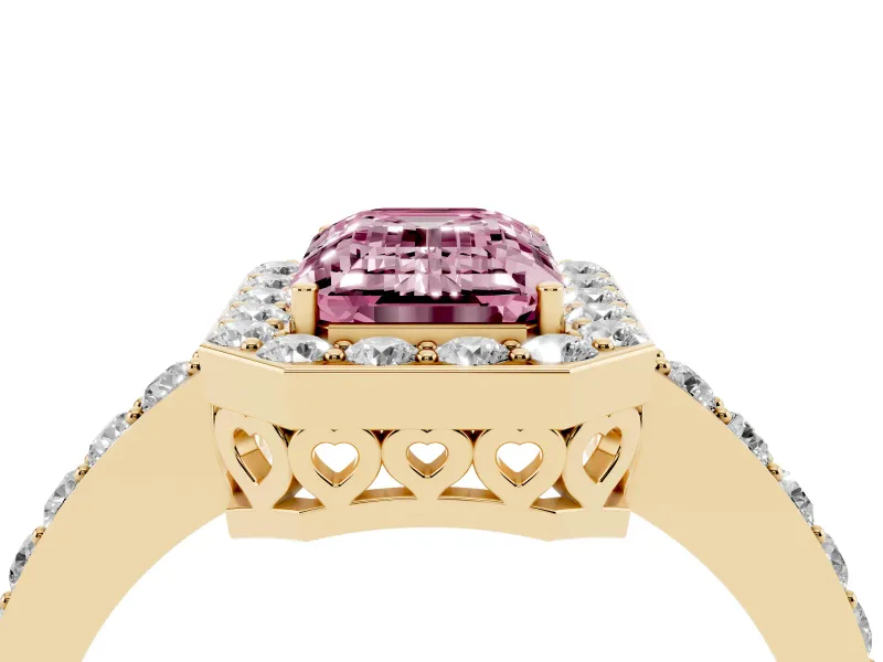 Emerald Cut Halo Engagement Ring Setting for a Fancy Pink Lab-Grown Diamond | Yellow Gold - Design NV-24751