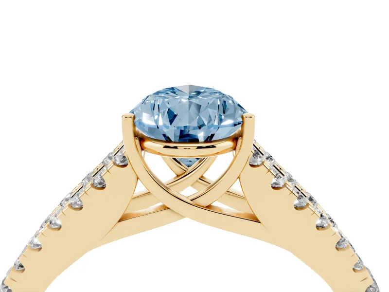 Pear-Shaped Graduated Split Shank Engagement Ring Setting for a Fancy Blue Lab-Grown Diamond | Yellow Gold