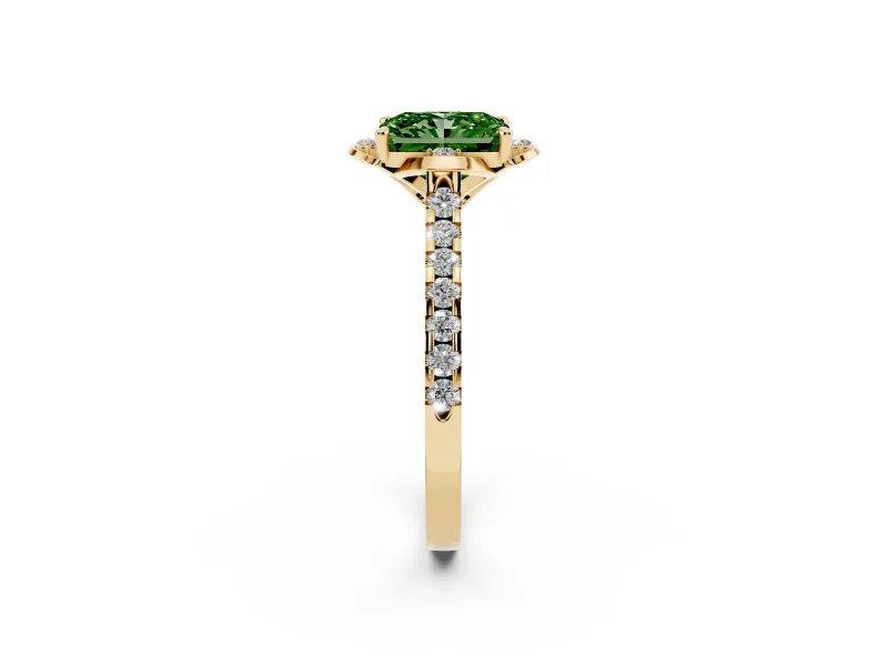 Radiant Cut Floral Petal Engagement Ring Setting for a Fancy Green Lab-Grown Diamond | Petal Accents | Yellow Gold