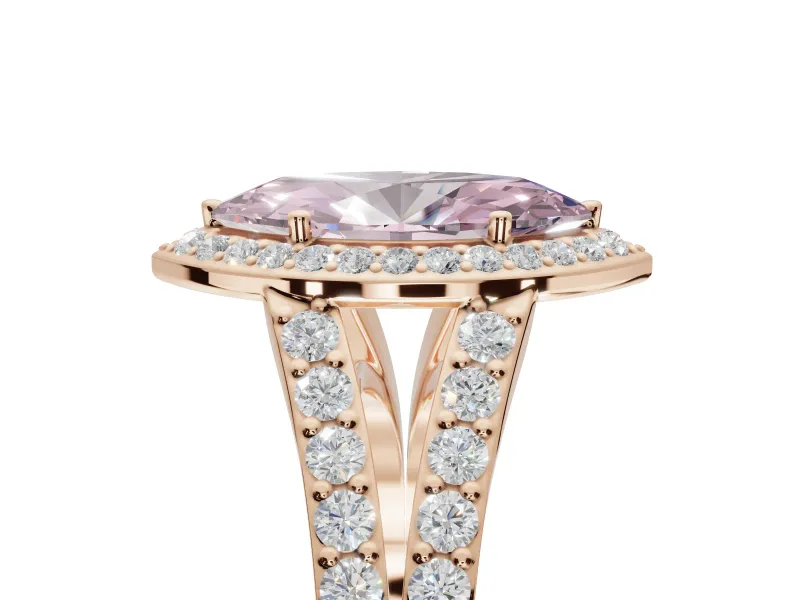 Marquise Halo Pavé Engagement Ring Setting for a Fancy Pink Lab-Grown Diamond | Narrow Split Shank | Rose Gold