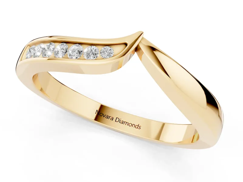 Round Lab-Grown Diamond V-Notch Channel Set Contour Wedding Band | Asymmetric | Yellow Gold