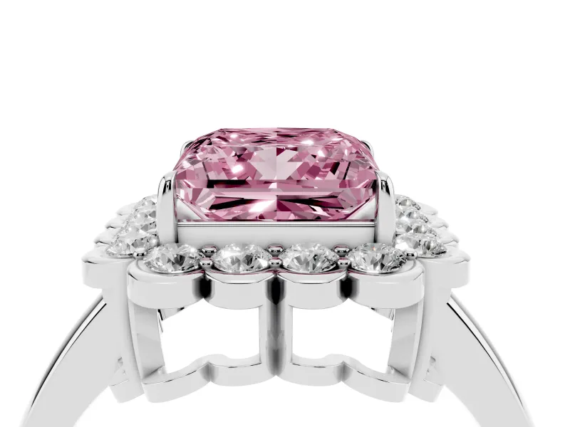 Princess Cut Scalloped Cluster Halo Engagement Ring Setting for a Fancy Pink Lab-Grown Diamond | Plain Band | Platinum