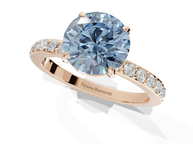 Round Pavé Engagement Ring Setting for a Fancy Blue Lab-Grown Diamond | Rose Gold - Design NV-24928