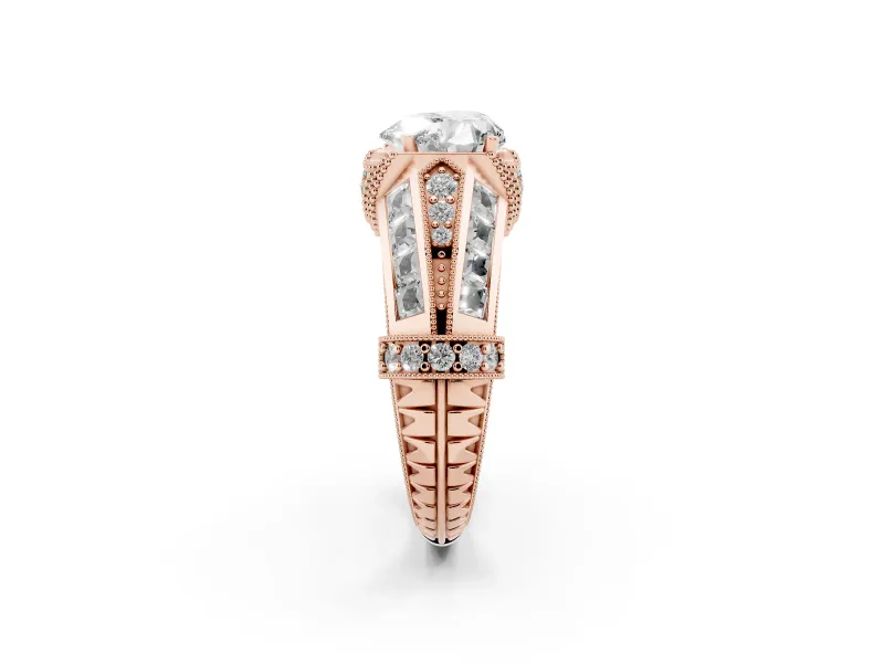 Heart Cut Diamond Vintage-Inspired Milgrain Ring Set in Rose gold with Accent Split Shank