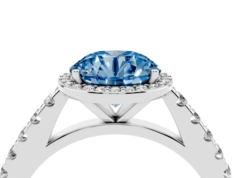 Round Halo Pavé Engagement Ring Setting for a Fancy Blue Lab-Grown Diamond | Sterling Silver