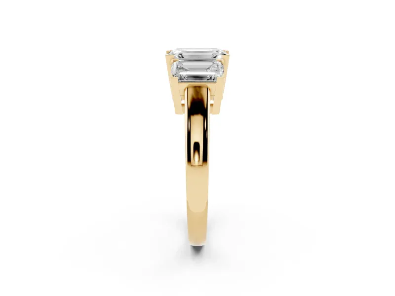 Emerald Cut Three Stone Engagement Ring Setting | Large Side Stones | Yellow Gold