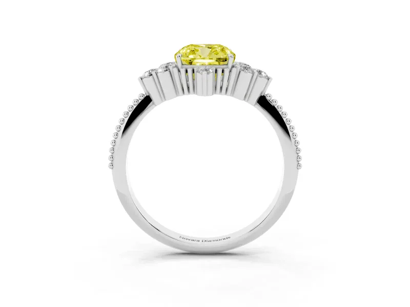 Cushion Cut Cluster Engagement Ring Setting for a Fancy Yellow Lab-Grown Diamond | Beaded Edges | Sterling Silver