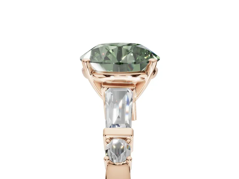 Round Tapered Baguette Engagement Ring Setting for a Fancy Green Lab-Grown Diamond | Rose Gold