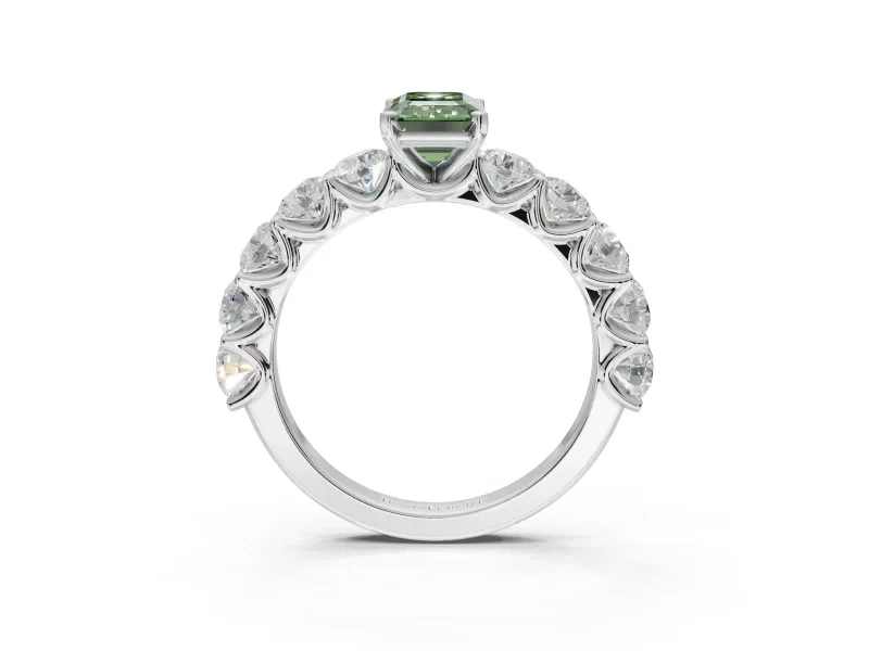 Emerald Cut Engagement Ring Setting for a Fancy Green Lab-Grown Diamond | Sterling Silver - Design NV-24455