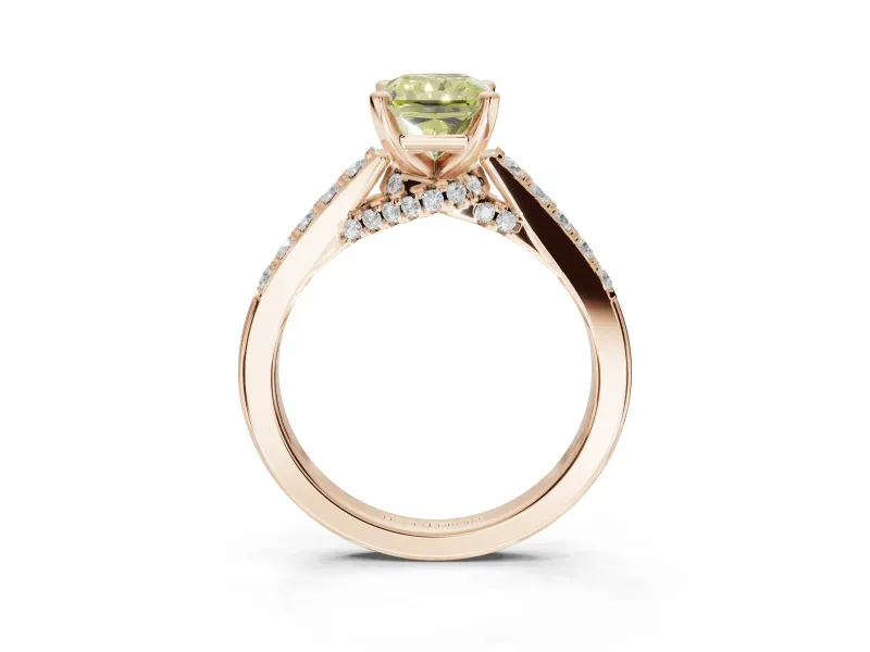 Radiant Cut Pavé Solitaire Engagement Ring Setting for a Fancy Yellow Lab-Grown Diamond | Crossover Gallery | Rose Gold