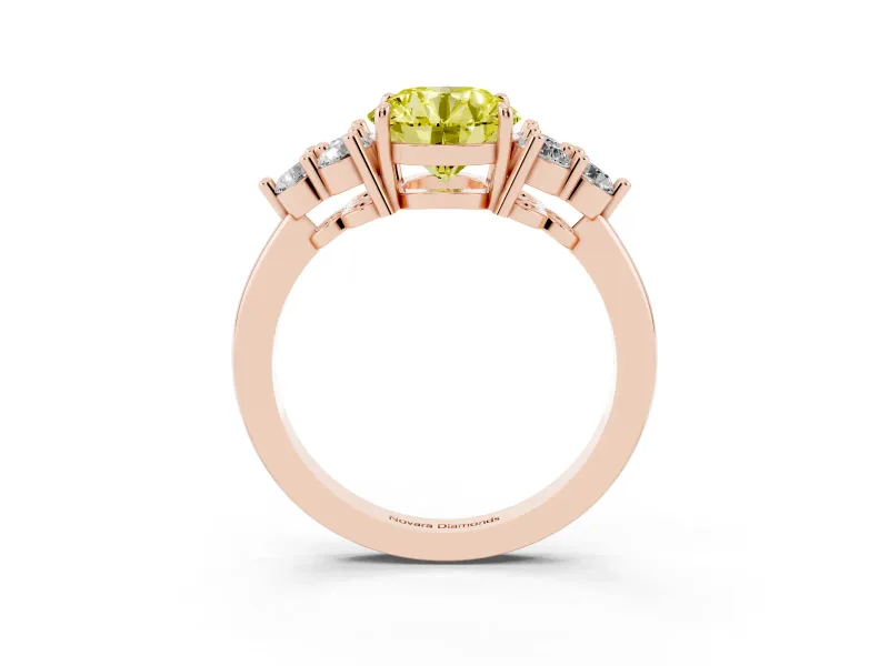 Round Cluster Side Stone Engagement Ring Setting for a Fancy Yellow Lab-Grown Diamond | Rose Gold