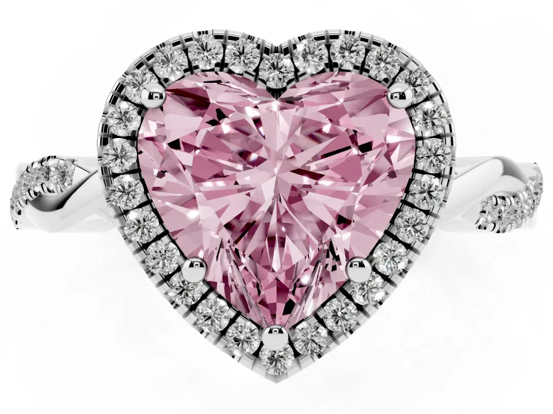 Fancy Pink Heart Cut Diamond Halo Twisted Band Ring Set in Platinum with Prong Setting