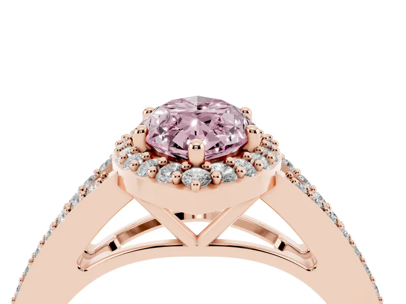 Marquise Split Shank Halo Engagement Ring Setting for a Fancy Pink Lab-Grown Diamond | Rose Gold