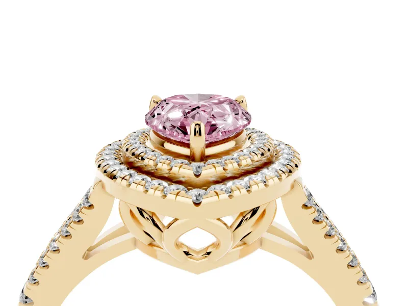 Pear-Shaped Halo Engagement Ring Setting for a Fancy Pink Lab-Grown Diamond | Yellow Gold - Design NV-24799