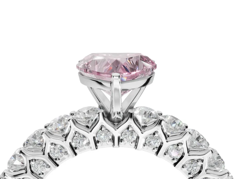 Heart-Shaped Shared Prong Engagement Ring Setting for a Fancy Pink Lab-Grown Diamond | Two-Row Band | Sterling Silver