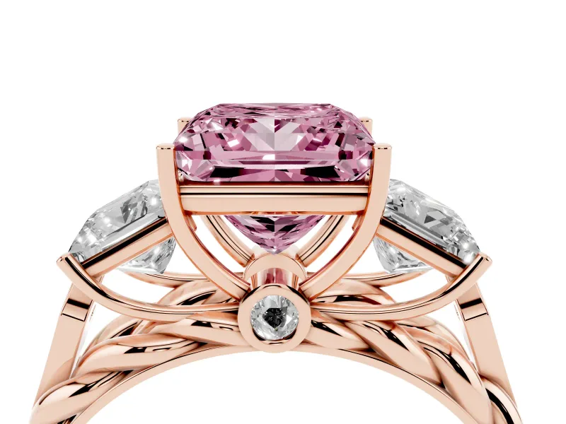 Princess Cut Three Stone Engagement Ring Setting for a Fancy Pink Lab-Grown Diamond | Braided Band | Rose Gold