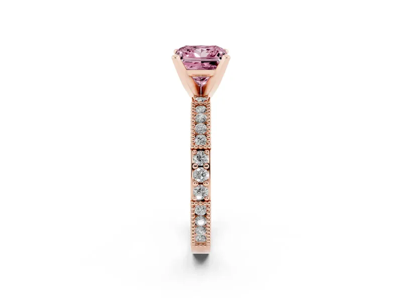 Princess Cut Vintage Pavé Engagement Ring Setting for a Fancy Pink Lab-Grown Diamond | Rose Gold
