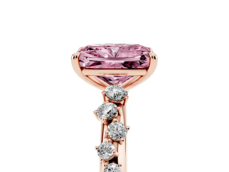 Radiant Cut Graduated Solitaire Engagement Ring Setting for a Fancy Pink Lab-Grown Diamond | Rose Gold