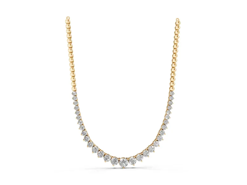 Round Lab-Grown Diamond Graduated Tennis Necklace | Polished Bead Back | Yellow Gold