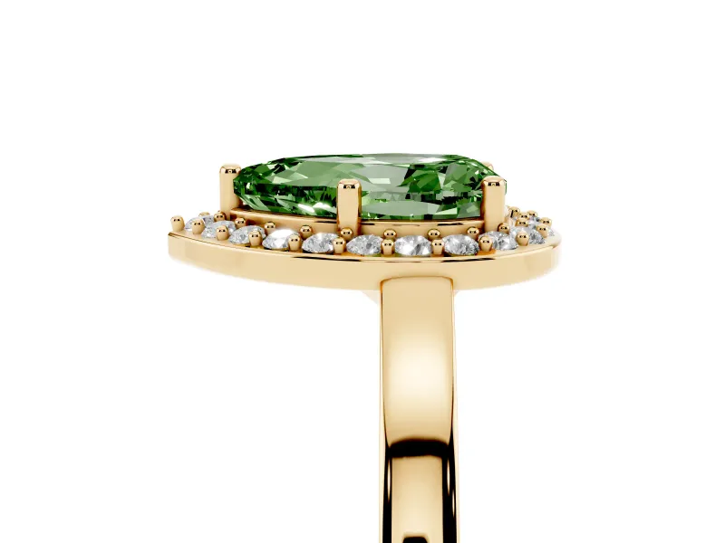 Fancy Green Pear Cut Diamond Halo Ring Set in Yellow gold with Solitaire Band and Prong Setting