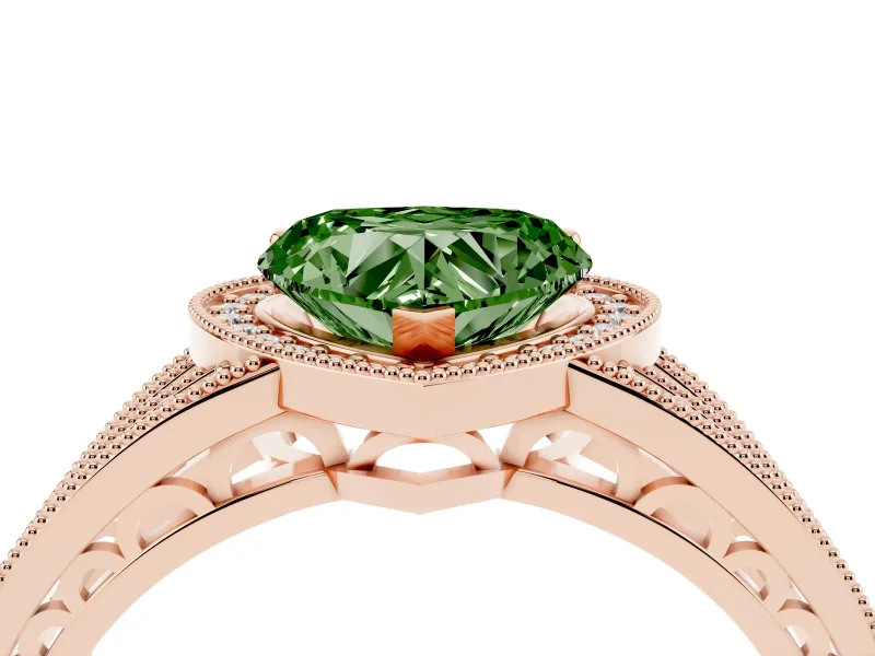 Heart-Shaped Milgrain Halo Engagement Ring Setting for a Fancy Green Lab-Grown Diamond | Split Shank | Rose Gold