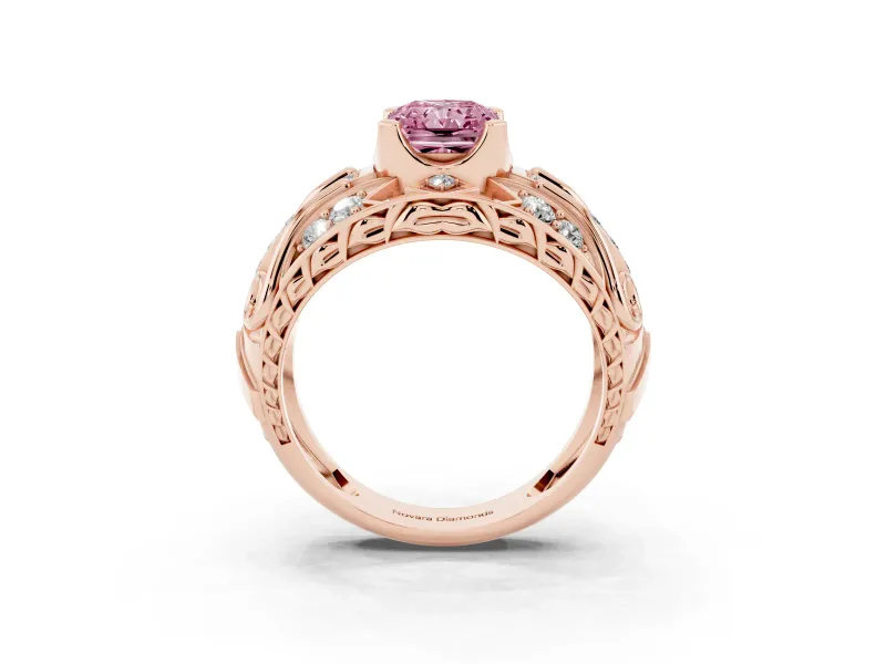 Radiant Cut Art Deco Engagement Ring Setting for a Fancy Pink Lab-Grown Diamond | Rose Gold
